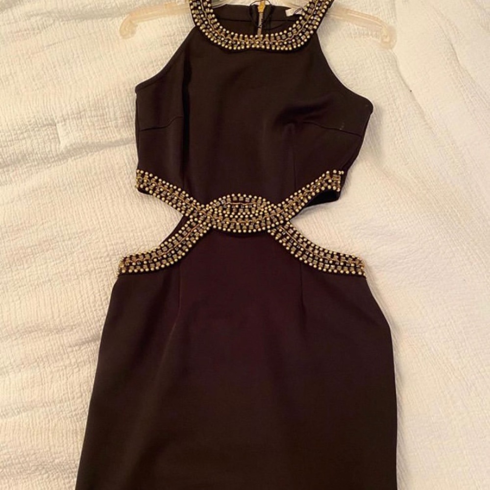 Black and gold cut out dress
